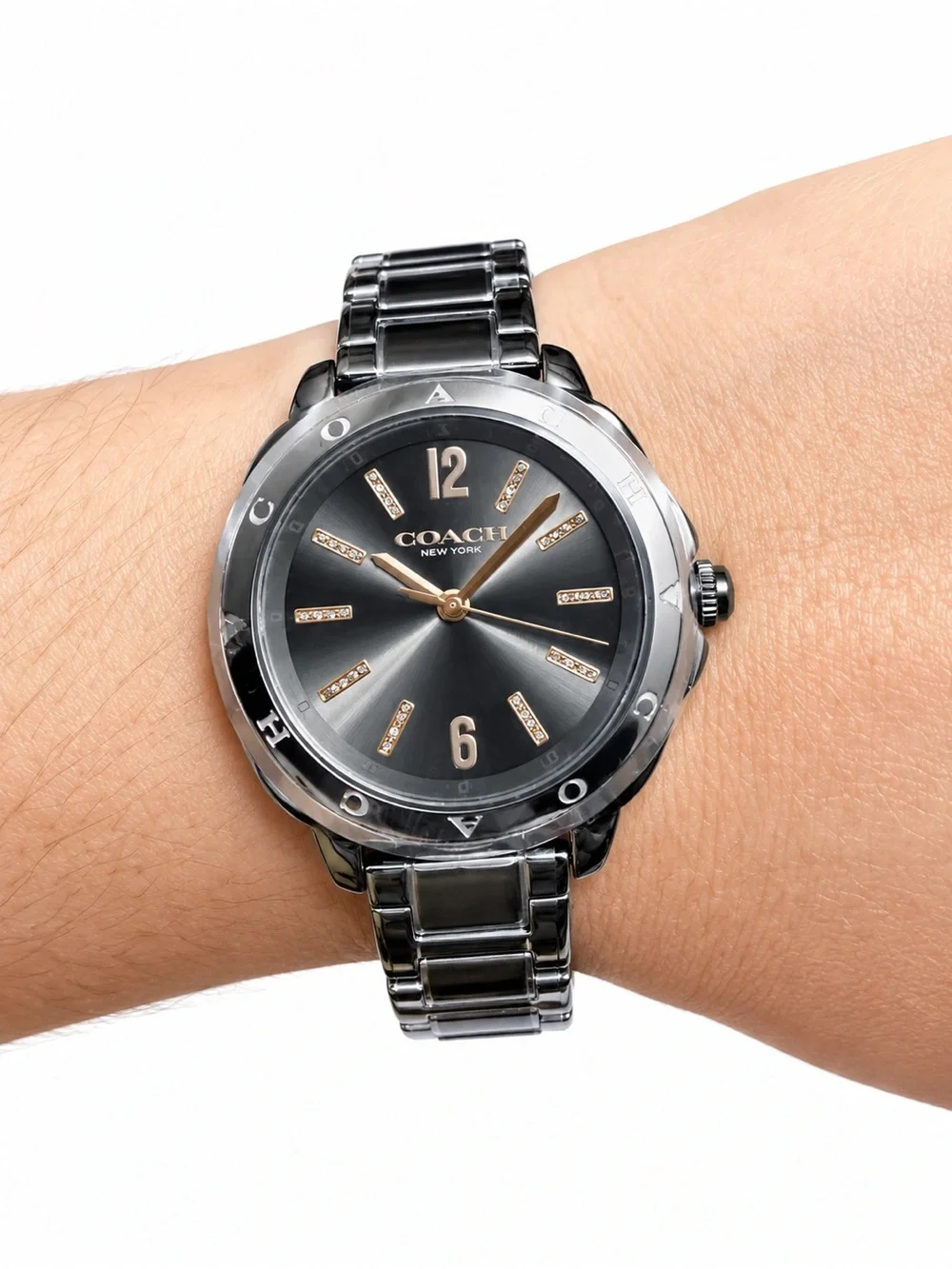 Coach Women’s Silver Bracelet Watch with Gray Dial and Gold Accents